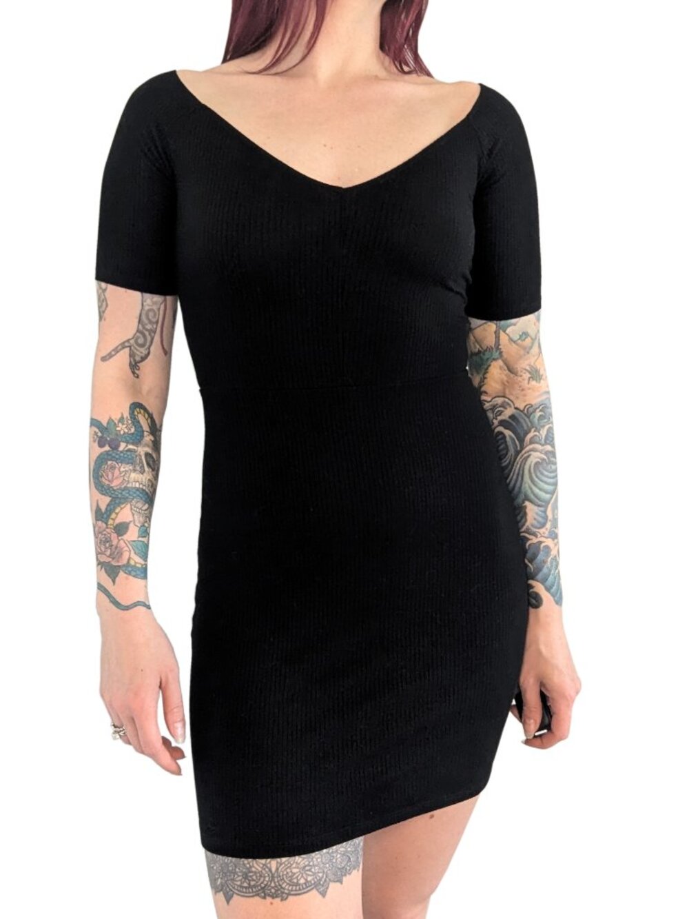 Reformation Cuba Ribbed Bodycon Mini Dress Black | S